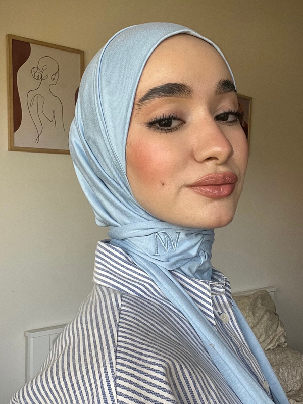 Hijab à Bande Bleu Ciel